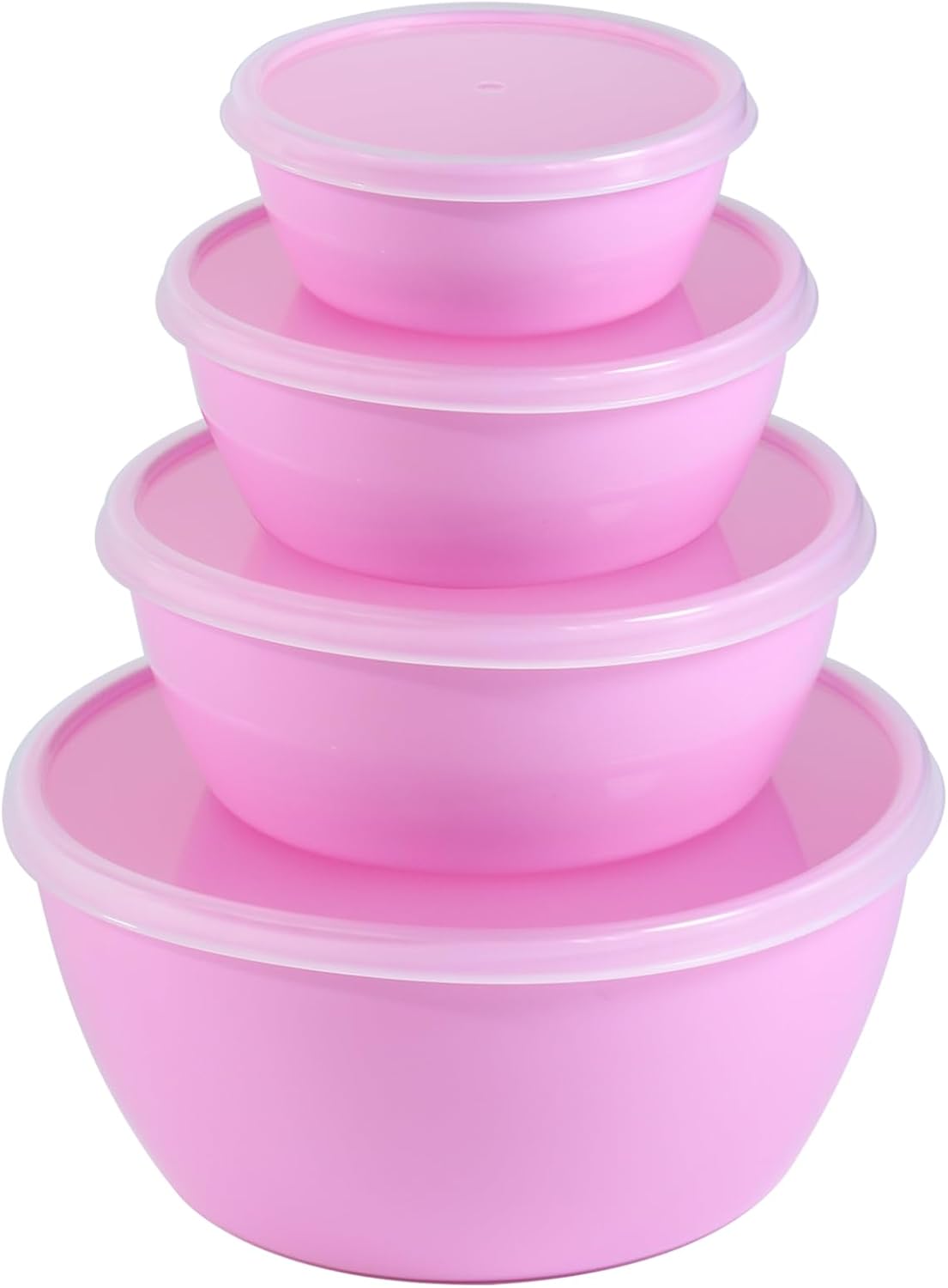 Set of 4 Plastic Prep Bowls with Lids，Microwave and Dishwasher Safe,Ideal for Baking, Prepping, Cooking and Serving Food (Pink)