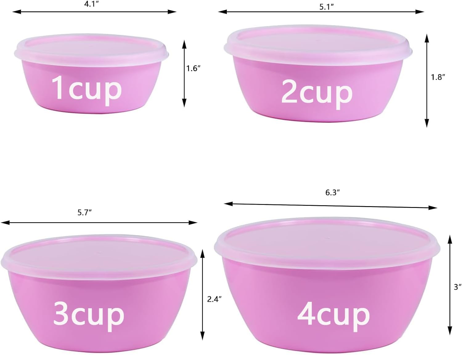 Set of 4 Plastic Prep Bowls with Lids，Microwave and Dishwasher Safe,Ideal for Baking, Prepping, Cooking and Serving Food (Pink)