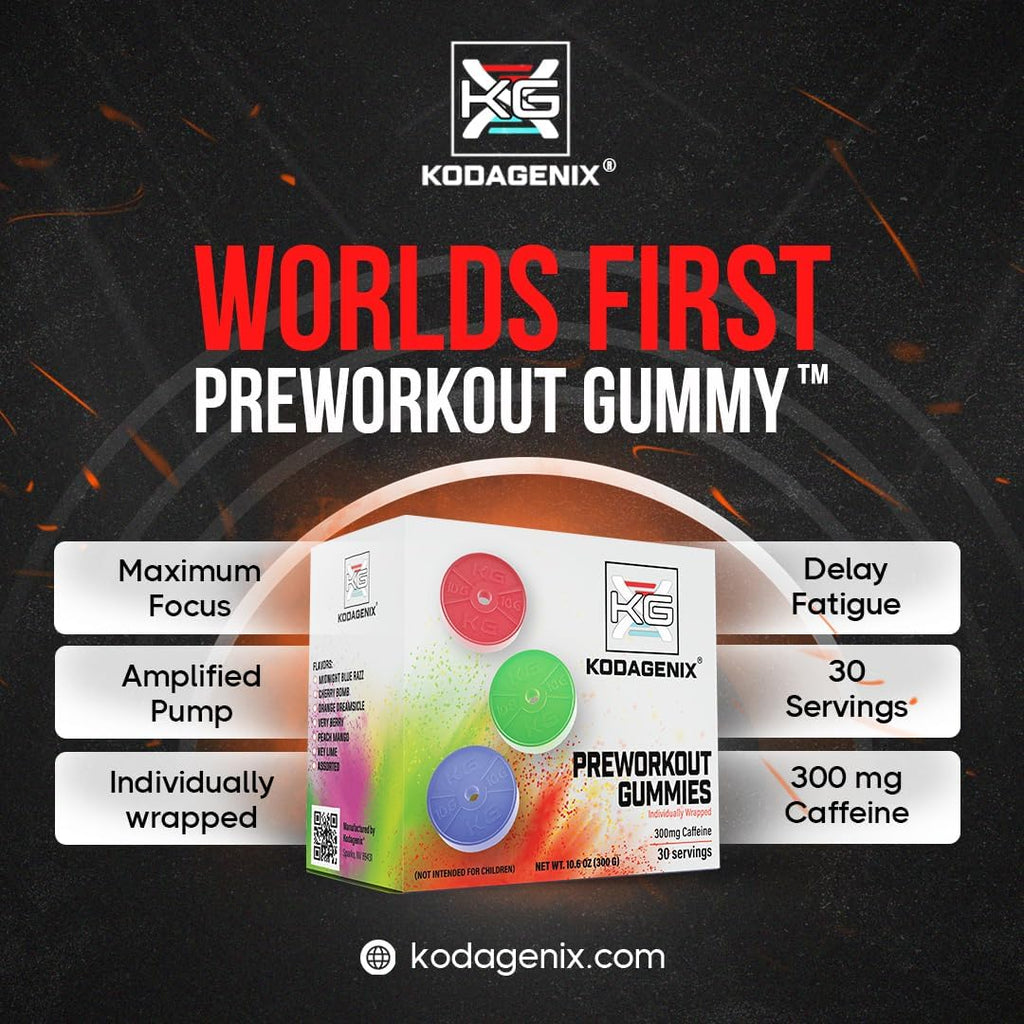 Kodagenix Pre Workout Gummies for Men and Women with Caffeine, L-Citrulline and Beta Alanine - World's First Preworkout Gummy™ - High Stim Preworkout for Men and Women - USA-Made - 30 Servings