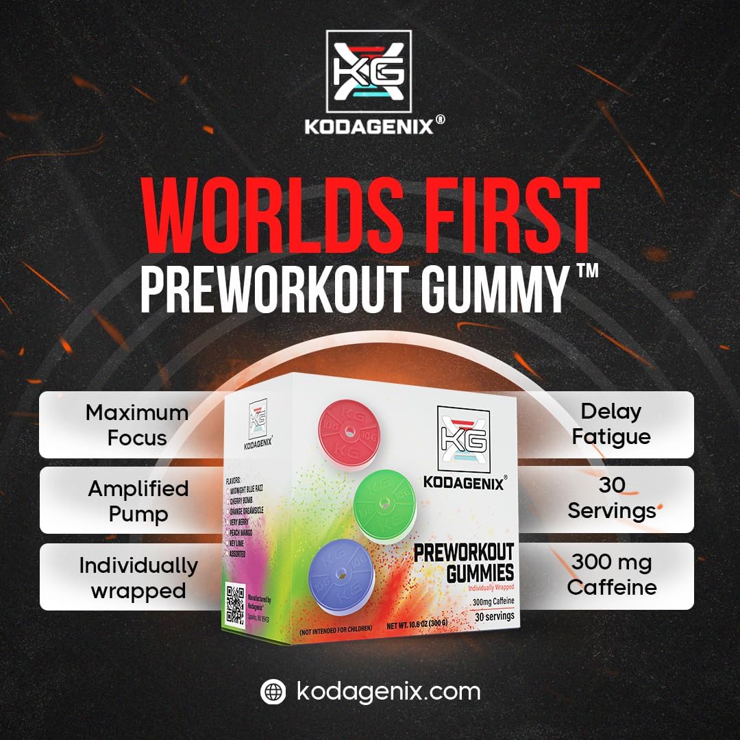 Kodagenix Pre Workout Gummies for Men and Women with Caffeine, L-Citrulline and Beta Alanine - World's First Preworkout Gummy™ - High Stim Preworkout for Men and Women - USA-Made - 30 Servings