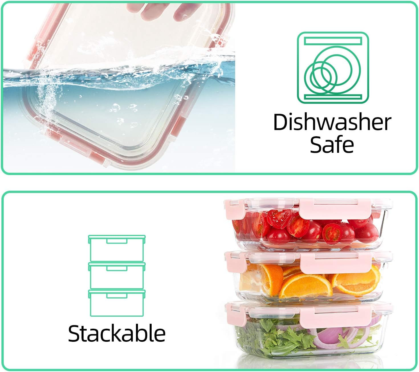 C CREST [10 Pack] Glass Meal Prep Containers, Food Storage Containers with Lids Airtight, Glass Lunch Boxes, Microwave, Oven, Freezer and Dishwasher Safe