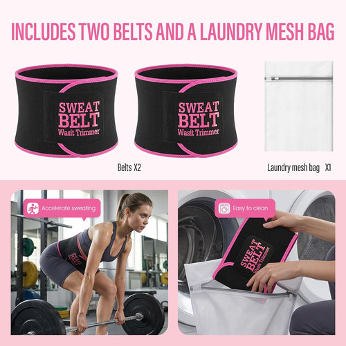 2 Pcs Waist Trainer for Women, Sweat Waist Trimmer Belt, Sweat Band for Stomach Weighe loss,Sweat Belt Stomach Wrap