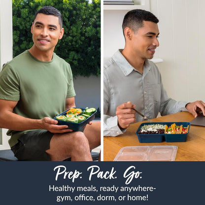 Bentgo Prep - 20-Piece 3-Compartment Reusable Meal Prep Containers with Lids, PFAS & BPA Free Materials, Durable, Microwave, Freezer, & Dishwasher Safe To Go Food Storage (Navy Blue)