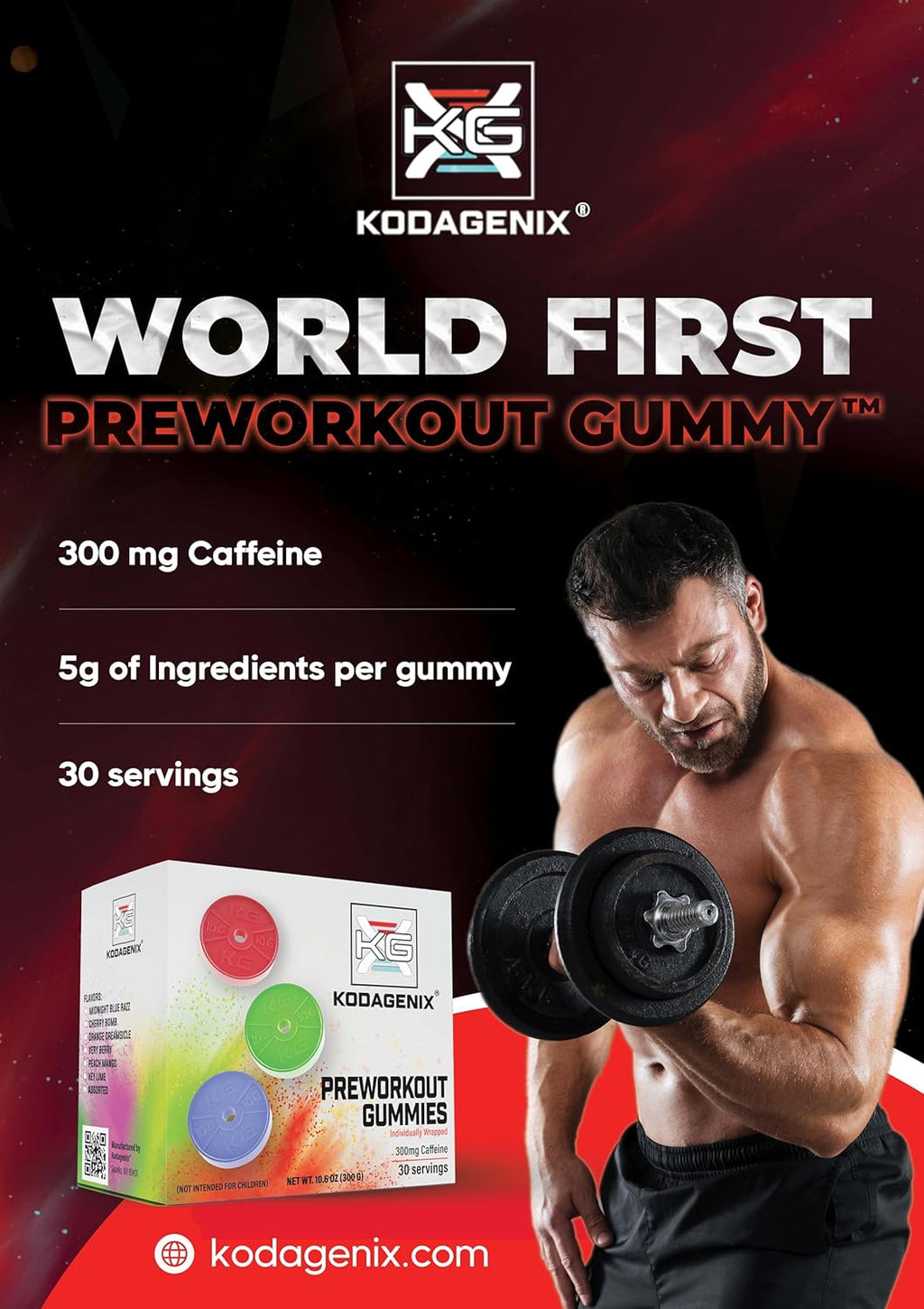 Kodagenix Pre Workout Gummies for Men and Women with Caffeine, L-Citrulline and Beta Alanine - World's First Preworkout Gummy™ - High Stim Preworkout for Men and Women - USA-Made - 30 Servings
