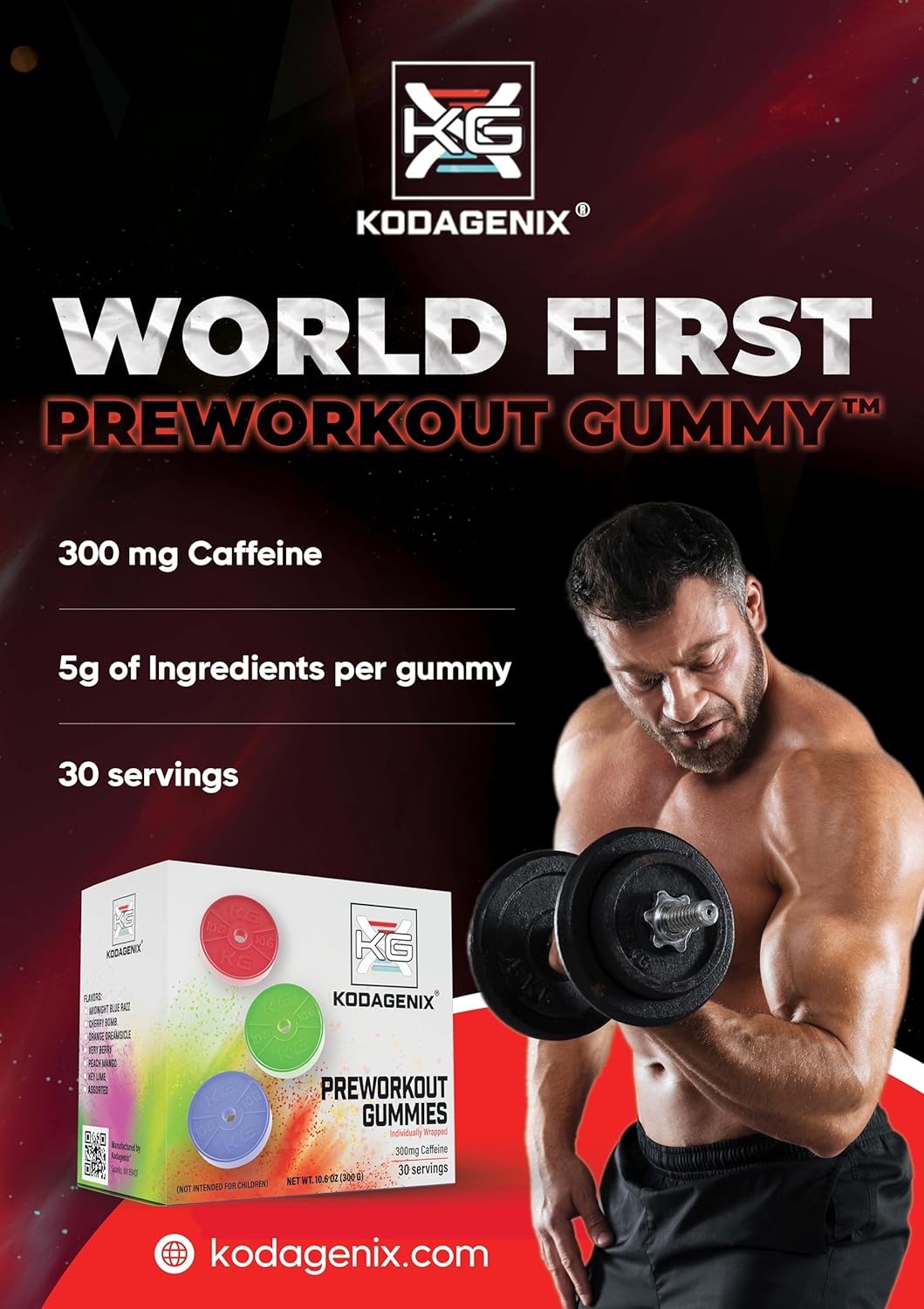 Kodagenix Pre Workout Gummies for Men and Women with Caffeine, L-Citrulline and Beta Alanine - World's First Preworkout Gummy™ - High Stim Preworkout for Men and Women - USA-Made - 30 Servings