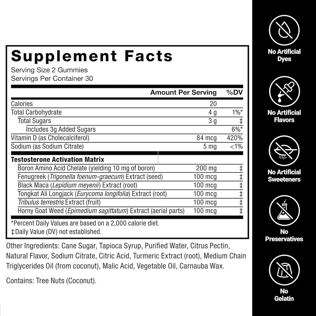 Force Factor Test X180 Gummies Testosterone Booster for Men with Tongkat Ali, Horny Goat Weed, Tribulus Terrestris, Fenugreek, & Black Maca, Testosterone Supplement for Men, Berry Punch, 60 Gummies