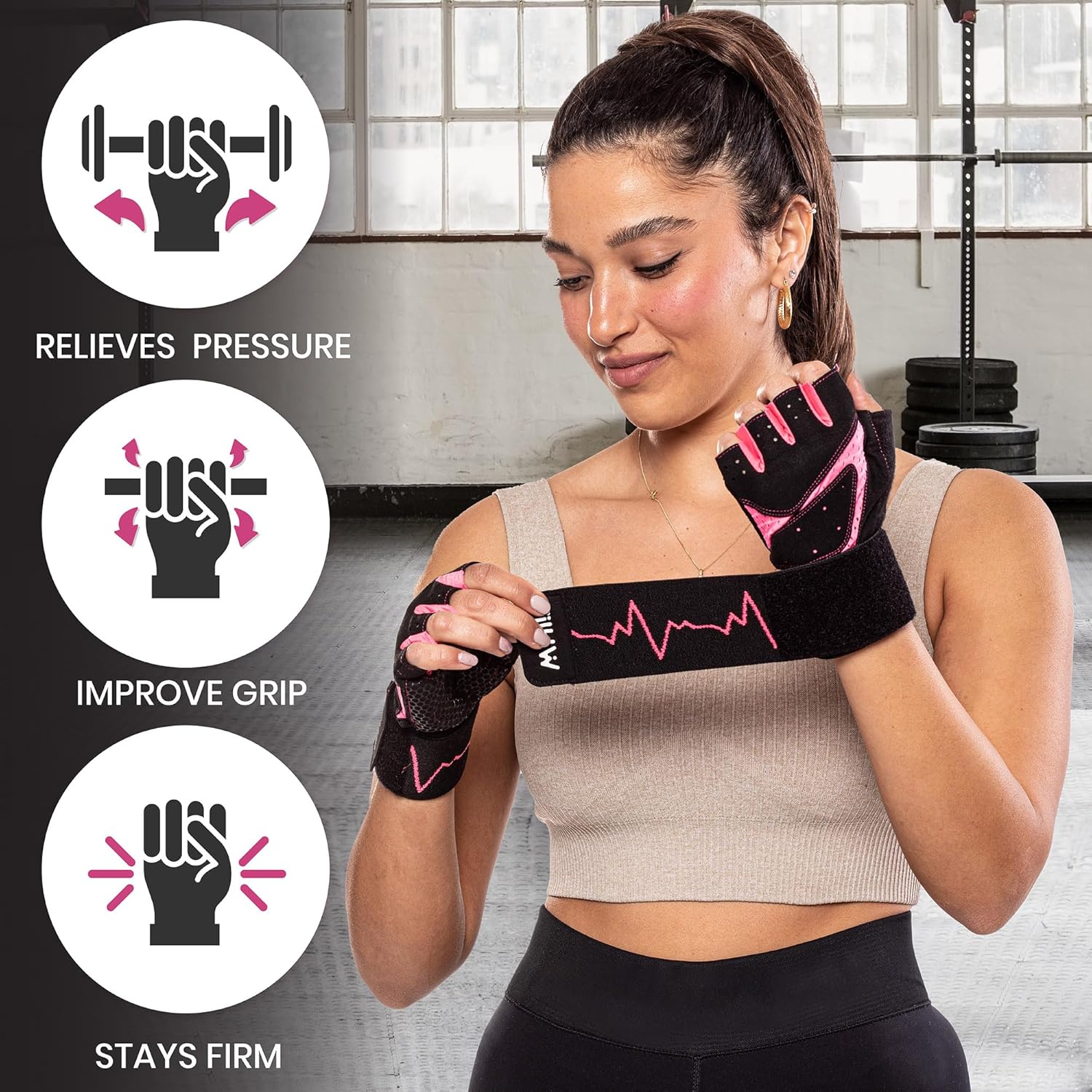 MhIL Workout Gloves for Women – Breathable Gym Gloves for Women with Palm Protection and Enhanced Grip – Padded Weight Lifting Glove for Womens with Wrist Wraps Support Weightlifting Exercise Cycling