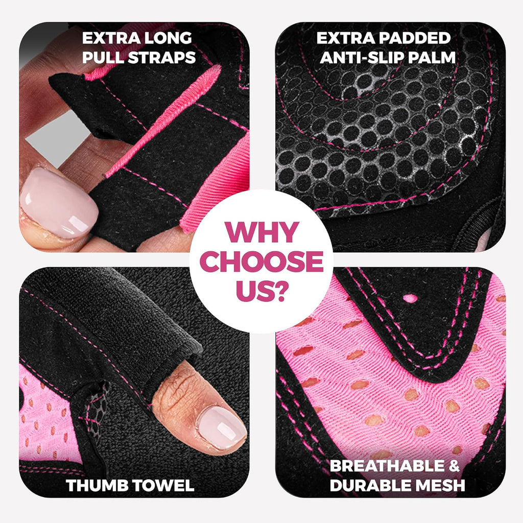 MhIL Workout Gloves for Women – Breathable Gym Gloves for Women with Palm Protection and Enhanced Grip – Padded Weight Lifting Glove for Womens with Wrist Wraps Support Weightlifting Exercise Cycling
