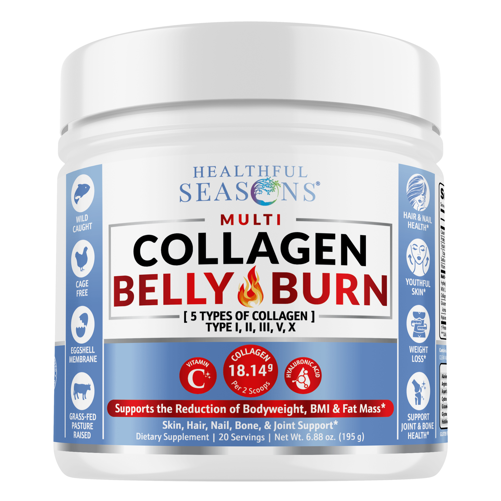 Collagen Belly Burn – Multi Collagen Powder + Vitamin C & Hyaluronic Acid – Metabolism, Skin & Joint Support